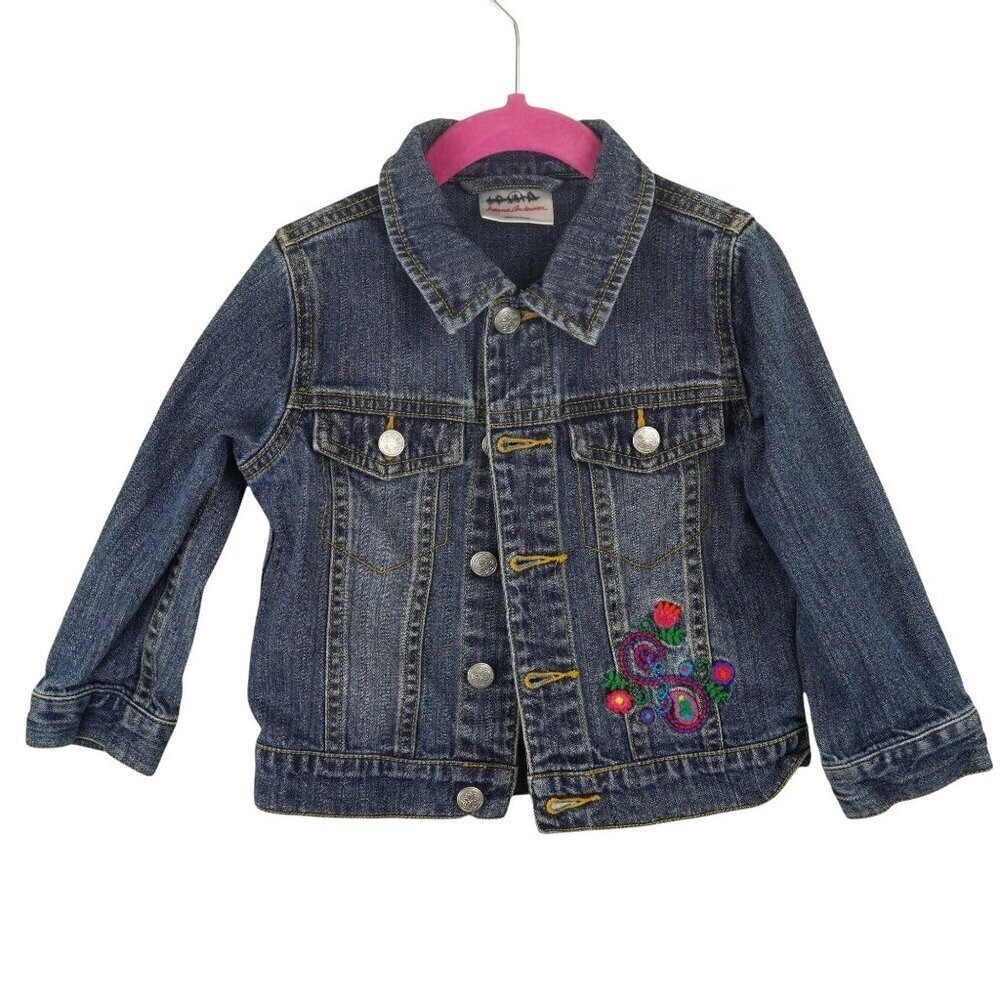 Hanna Andersson Girls Denim Jacket With Floral Embroidery‎ 3T 90